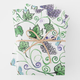Hoja De Papel De Regalo Viñas de uva negra y mariposas al acuarela