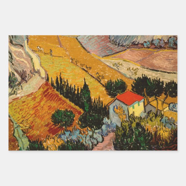 Hoja De Papel De Regalo Vincent van Gogh - Paisaje, Casa y Payaso (Anverso)