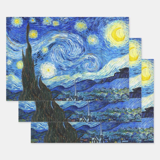 Hoja De Papel De Regalo Vincent Van Gogh Starry Night Blue Yellow (Set)