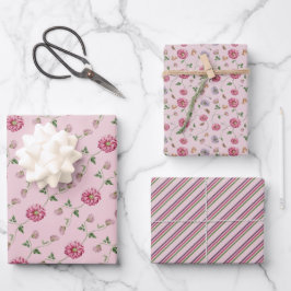 Hoja De Papel De Regalo Vino floral rosa y púrpura