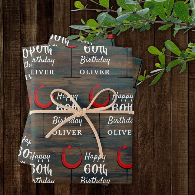Hoja De Papel De Regalo Vino Rojo de Madera Rústica Cumpleaños 60 (Subido por el creador)