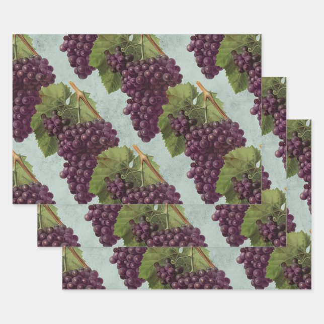 Hoja De Papel De Regalo Vinos y uvas púrpuras vintadas (Set)
