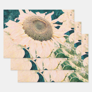 Hoja De Papel De Regalo Vintage amarillo oscuro azul verdoso de girasol
