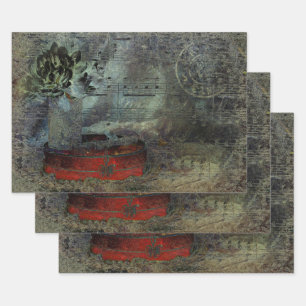 Hoja De Papel De Regalo Vintage Black Red Old Script Sheet Música