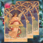 Hoja De Papel De Regalo Vintage Christmas, Angel Victoriano leyendo la Bib<br><div class="desc">Imagen de la festividad de los Navidades victorianos de ilustracion vintage con un ángel flotante leyendo la Biblia. Esta angélica mujer tiene bellas alas,  largo cabello oscuro y una bata que fluye; ella está bajo un arco decorativo mientras lee un libro.</div>