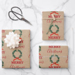 Hoja De Papel De Regalo Vintage Christmas Berry Wreath Holiday Kraft<br><div class="desc">Un ilustracion vintage de una corona de berry holly de Navidades con todos los adornos del papel kraft se ve el fondo. Ideal para regalos y decoración de Navidades.</div>