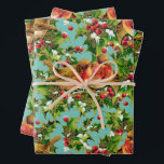 Hoja De Papel De Regalo Vintage Christmas Birds Holly Faux Gold Pattern<br><div class="desc">Este patrón muestra pájaros sentados en las ramas de holly con nieve y con un contorno y líneas de Relieve metalizado de imitación de oro decorativas sobre un fondo verde azulado claro. Puede cambiar el color de fondo haciendo clic en el botón "Personalizar" y, a continuación, en la inscripción "Haga...</div>