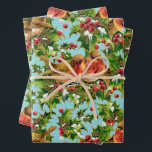Hoja De Papel De Regalo Vintage Christmas Birds Holly Faux Gold Pattern<br><div class="desc">Este patrón representa pájaros sentados en las ramas de holly con nieve y con un contorno y líneas de Relieve metalizado de imitación de oro decorativas sobre un fondo azul cielo. Puede cambiar el color de fondo haciendo clic en el botón "Personalizar" y, a continuación, en la inscripción "Haga clic...</div>