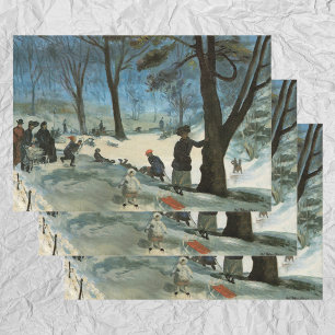 Hoja De Papel De Regalo Vintage Christmas, Central Park en Winter Glackens