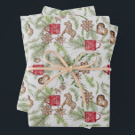 Hoja De Papel De Regalo Vintage Christmas Cute Patrón Escandinavo<br><div class="desc">Estos divertidos Navidades envueltos en hojas de papel tienen un estilo vintage de arte folclórico nórdico, un patrón de ilustracion de arte acuarela de ramas eververdes y follaje de invierno; galletas dulces, de copo de nieve, de corazón y de Navidad; y tazas de cacao rojo retro. Perfecto para todos los...</div>