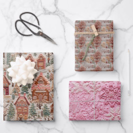 Hoja De Papel De Regalo Vintage Christmas Emboidered Village