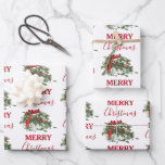Hoja De Papel De Regalo Vintage Christmas Gift Holiday Holly Berries<br><div class="desc">Un ilustracion vintage de un regalo de Navidades con todos los adornos. Ideal para regalos y decoración de Navidades.</div>