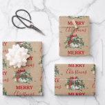 Hoja De Papel De Regalo Vintage Christmas Gift Holiday Holly Berries Kraft<br><div class="desc">Un ilustracion vintage de un regalo de Navidades con todos los adornos con el fondo de papel marrón kraft. Ideal para regalos y decoración de Navidades.</div>