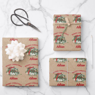 Hoja De Papel De Regalo Vintage Christmas Holly Berries Nombre personaliza