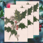 Hoja De Papel De Regalo Vintage Christmas, Holly Plant with Red Berries<br><div class="desc">Ilustracion de época Victorian Era Feliz Navidad diseño con una rama floral con hojas huecas,  bayas rojas y flores rosas. Una flor de invierno tradicional. ¡Felices fiestas y saludos de temporada!</div>
