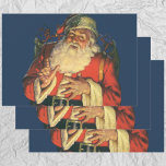 Hoja De Papel De Regalo Vintage Christmas, Jolly Santa Claus con juguetes<br><div class="desc">Ilustracion de época Feliz Navidad diseño con un feliz y alegre Santa Claus con una larga barba blanca y un gorra cargando un saco lleno de juguetes en la Noche de los Navidades.</div>