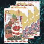 Hoja De Papel De Regalo Vintage Christmas, Jolly Santa Claus con presentes<br><div class="desc">Diseño de vacaciones de Navidades de ilustracion de época del clásico libro de cuentos para niños "Fue la noche antes que los Navidades". Este diseño presenta un alegre Santa Claus en una sala de estar de la casa de un niño después de haber bajado la chimenea con un saco lleno...</div>