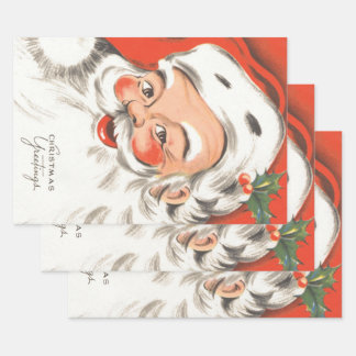 Hoja De Papel De Regalo Vintage Christmas, Jolly Santa Claus with Smile
