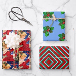 Hoja De Papel De Regalo Vintage Christmas lámpara de vela purpurina rojo c