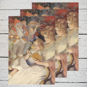 Hoja De Papel De Regalo Vintage Christmas, Mother leyendo la historia de l