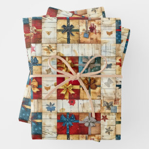 Hoja De Papel De Regalo Vintage Christmas Quilt