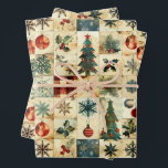Hoja De Papel De Regalo Vintage Christmas Quilt<br><div class="desc">Hojas de envoltura de regalo de vintage Country Quilt.</div>