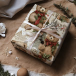 Hoja De Papel De Regalo Vintage Christmas Rustic Teddy Bears<br><div class="desc">Trasladarse a una época pasada de nostalgia festiva con nuestro "Papel de envolver rojo de los osos de peluche navideño". Este reconfortante diseño captura el encanto intemporal de las celebraciones navideñas clásicas, con adorables osos de peluche adornados con atuendos vintage de Navidad. El rico fondo rojo crea el escenario perfecto...</div>