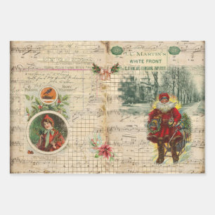 Hoja De Papel De Regalo Vintage Christmas Santa and Musical Notes
