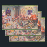Hoja De Papel De Regalo Vintage Christmas, Santa Claus con Elves Workshop<br><div class="desc">Ilustracion de la Vintage. Imagen de feriado de Navidad con Jolly San Nicolás y sus elfos ocupados construyendo juguetes, muñecas, caballos mecedores, etc. en el taller de Santa en el Polo Norte en la Víspera de los Navidades. Santa Claus está revisando su lista traviesa o buena una vez más para...</div>