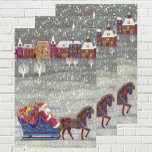 Hoja De Papel De Regalo Vintage Christmas, Santa Claus Horse Open Sleigh<br><div class="desc">Ilustracion de época Victorian Festividad navideña Feliz Navidad con un alegre Papá Noel montado en un caballo de trineos abiertos en la víspera de Navidades. Está nevando durante el invierno con una ciudad somnolienta a lo lejos. Árboles blancos cubiertos con ramas cubiertas de nieve mientras los copos de nieve caen...</div>