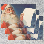 Hoja De Papel De Regalo Vintage Christmas, Santa Claus Naughty Nice List<br><div class="desc">Ilustracion de la Vintage. Imagen de feriado navideño con un alegre Santa Claus usando a su gorra rojo y revisando su traviesa o buena lista en la Noche de los Navidades.</div>
