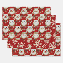 Hoja De Papel De Regalo Vintage Christmas Santa Faces On Brick