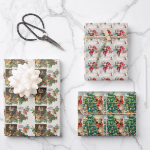 Hoja De Papel De Regalo Vintage christmas santa, nieve y gatos