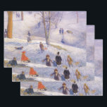 Hoja De Papel De Regalo Vintage Christmas, Sledding, Central Park Glackens<br><div class="desc">Sledding, Central Park (1912) de William Glackens. Glackens era un pintor realista muy influenciado por el impresionismo. Este bonito cuadro impresionista de arte es un diseño vintage de las vacaciones navideñas del ilustracion Feliz, en el que los niños juegan y se divierten en las manchas en la nieve en invierno....</div>
