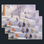 Hoja De Papel De Regalo Vintage Christmas, Sledding, Central Park Glackens<br><div class="desc">Sledding, Central Park (1912) de William Glackens. Glackens era un pintor realista muy influenciado por el impresionismo. Este bonito cuadro impresionista de arte es un diseño vintage de las vacaciones navideñas del ilustracion Feliz, en el que los niños juegan y se divierten en las manchas en la nieve en invierno....</div>