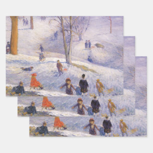 Hoja De Papel De Regalo Vintage Christmas, Sledding, Central Park Glackens