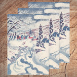 Hoja De Papel De Regalo Vintage Christmas, Snowscape con Winter Village<br><div class="desc">Ilustracion Vintage Victorian Era Feliz Navidad navideña diseño de temporada de invierno con un pueblo nevado. Un río helado recorre el bosque,  los árboles están cubiertos de nieve y el hielo y las montañas están a lo lejos. ¡Felices fiestas y saludos de temporada!</div>