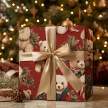 Hoja De Papel De Regalo Vintage Christmas Teddy Bears<br><div class="desc">Trasladarse a una época pasada de nostalgia festiva con nuestro "Papel de envolver rojo de los osos de peluche navideño". Este reconfortante diseño captura el encanto intemporal de las celebraciones navideñas clásicas, con adorables osos de peluche adornados con atuendos vintage de Navidad. El rico fondo rojo crea el escenario perfecto...</div>