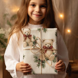 Hoja De Papel De Regalo Vintage Christmas Teddy Bears<br><div class="desc">Trasladarse a una época pasada de nostalgia festiva con nuestro "Papel de envolver rojo de los osos de peluche navideño". Este reconfortante diseño captura el encanto intemporal de las celebraciones navideñas clásicas, con adorables osos de peluche adornados con atuendos vintage de Navidad. El rico fondo rojo crea el escenario perfecto...</div>