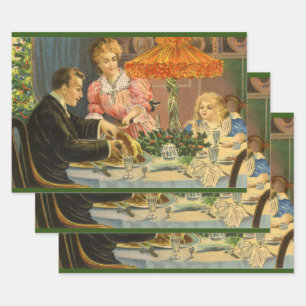 Hoja De Papel De Regalo Vintage Christmas, Victorian Family Dinner