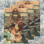 Hoja De Papel De Regalo Vintage Christmas, Victorian Santa Claus Children<br><div class="desc">Vintage illustration Victorian Merry Christmas holiday image featuring a jolly Santa Claus delivering toys to two sleeping children by the fireplace on Christmas Eve. The little girl is getting a toy doll. A holly leaves wreath is hanging on the mantle over the fire.</div>