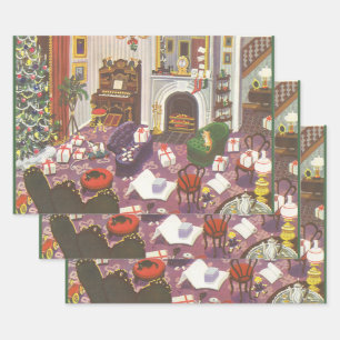 Hoja De Papel De Regalo Vintage Christmas Wrapping Presenta en la Sala de 