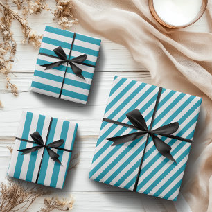 Hoja De Papel De Regalo Vintage Classic Sea・Green y White Strips