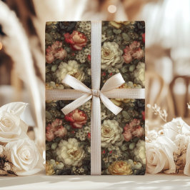 Hoja De Papel De Regalo Vintage Dark Floral Rose Peony Pink Cream Muted