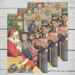 Hoja De Papel De Regalo Vintage deseo navideño, chico de Papá Noel