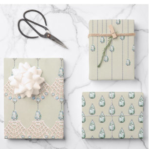 Hoja De Papel De Regalo Vintage diamantes de imitación verde azulados vict