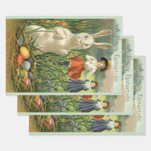 Hoja De Papel De Regalo Vintage Easter Bunny and Children Happy Eastertie