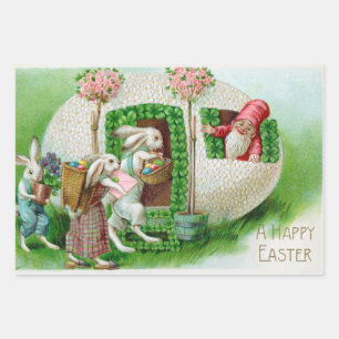 Hoja De Papel De Regalo Vintage Easter Bunny y Eggys Garden