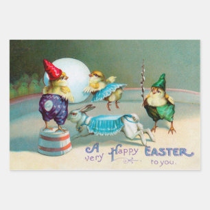 Hoja De Papel De Regalo Vintage Easter Greetings Wike Chicks Circus