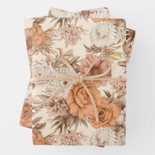 Hoja De Papel De Regalo Vintage Floral Antiguo Crema Peach Boho Wildflower